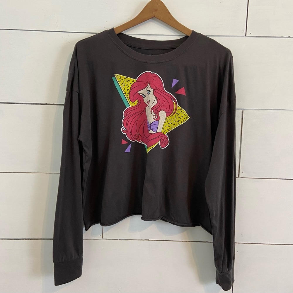 Disney Princess Ariel Crop LS Crop Top. Dark Gray. Size XL Juniors. EUC - Picture 2 of 7